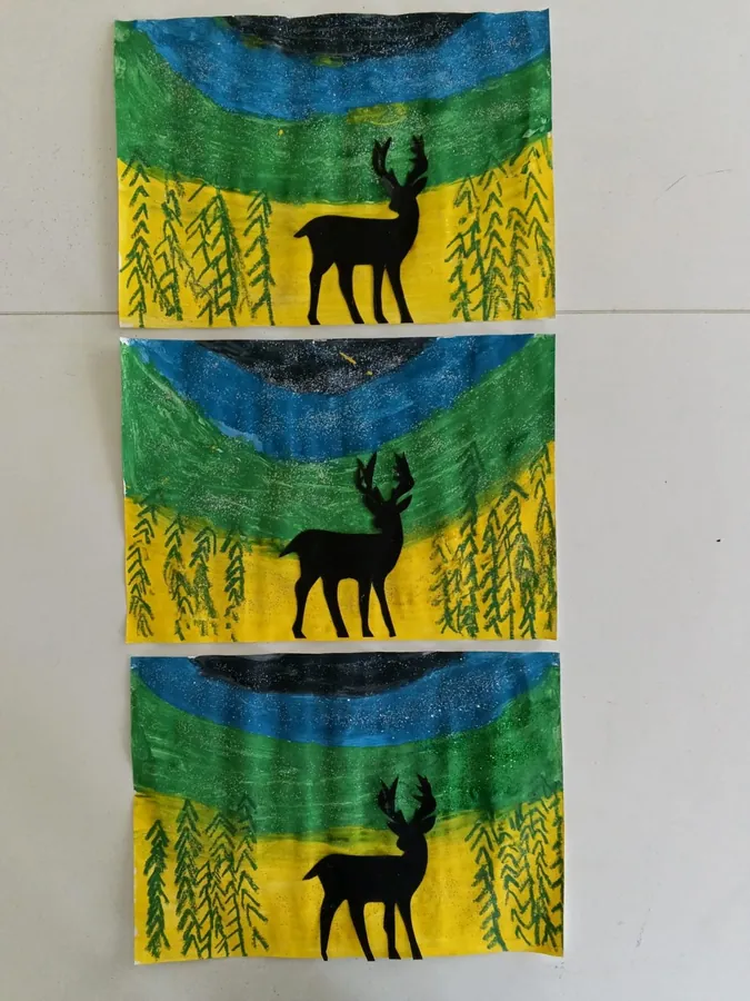 Geyik silueti ve çimen deseni resimleri